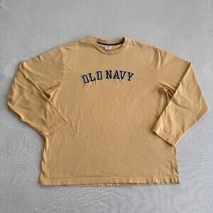 Old Navy Shirt Adult XL Yellow Long Sleeve Crew Neck Embroideredspell Out Mens